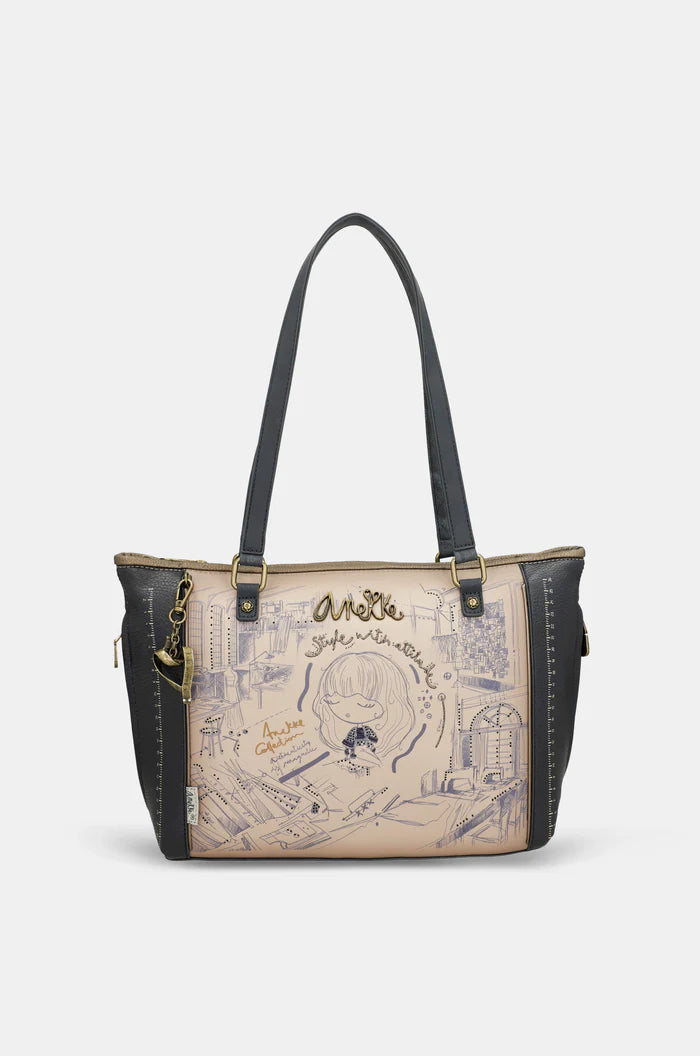 Shopper Anekke con doppio manico e grafica illustrata Grigio TU | Giò Fashion