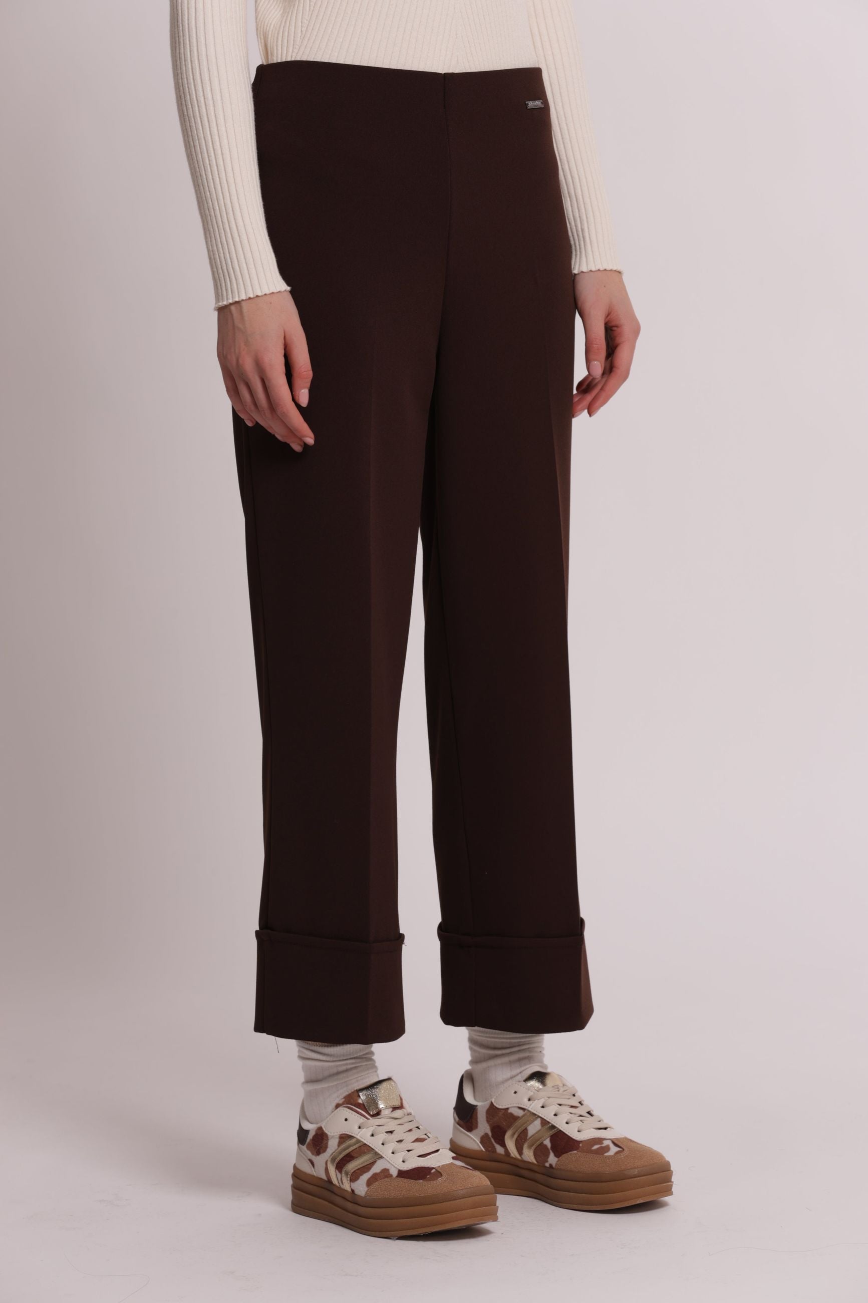 Pantalone Donna Mimi Mua in Scuba Crepe con Risvolto