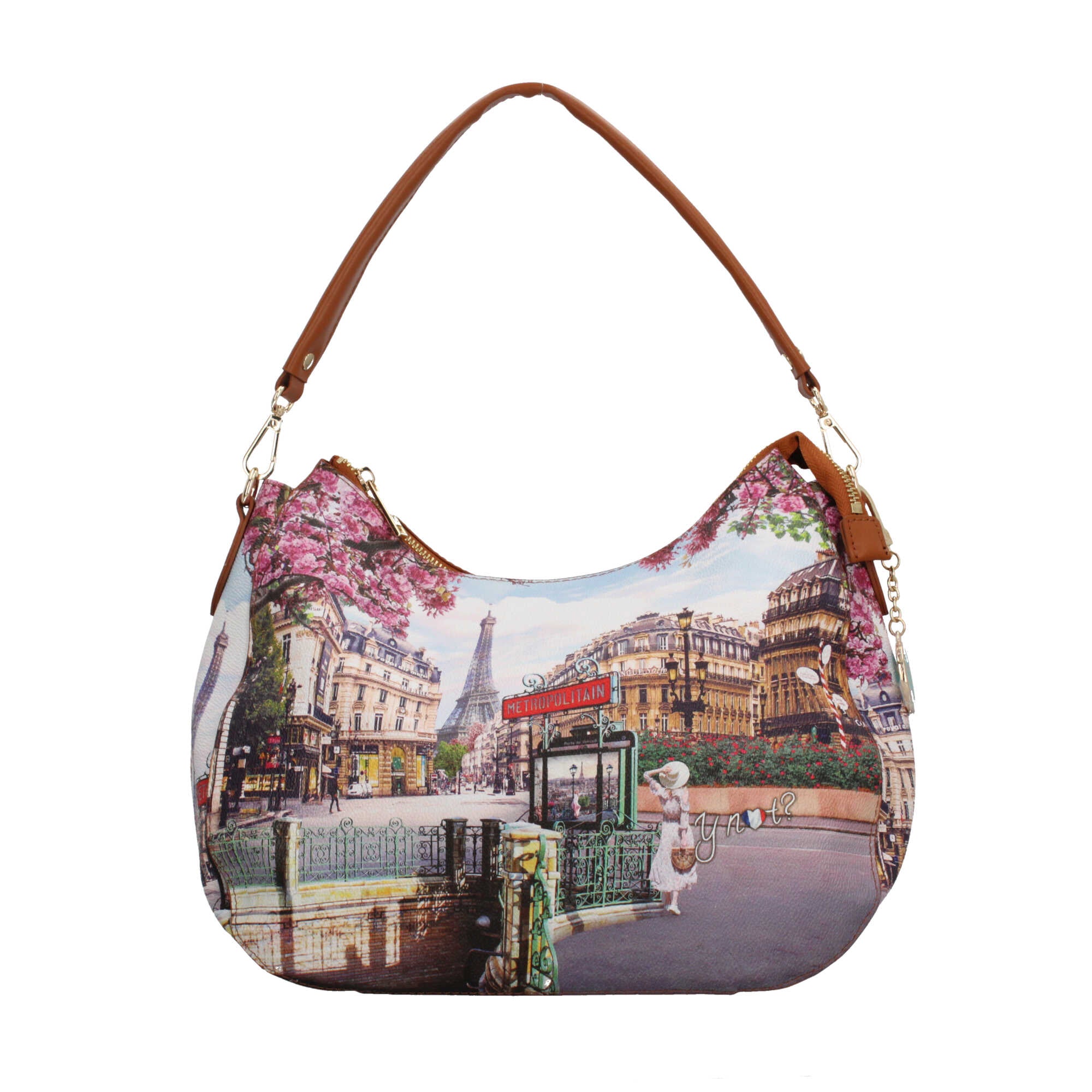 Borsa hobo YNot con stampa artistica e manico removibile per un look versatile