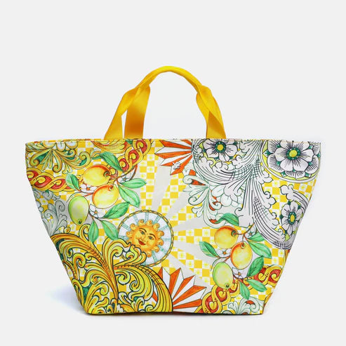 Borsa shopper grande Y Not stampa siciliana Giallo TU | Giò Fashion