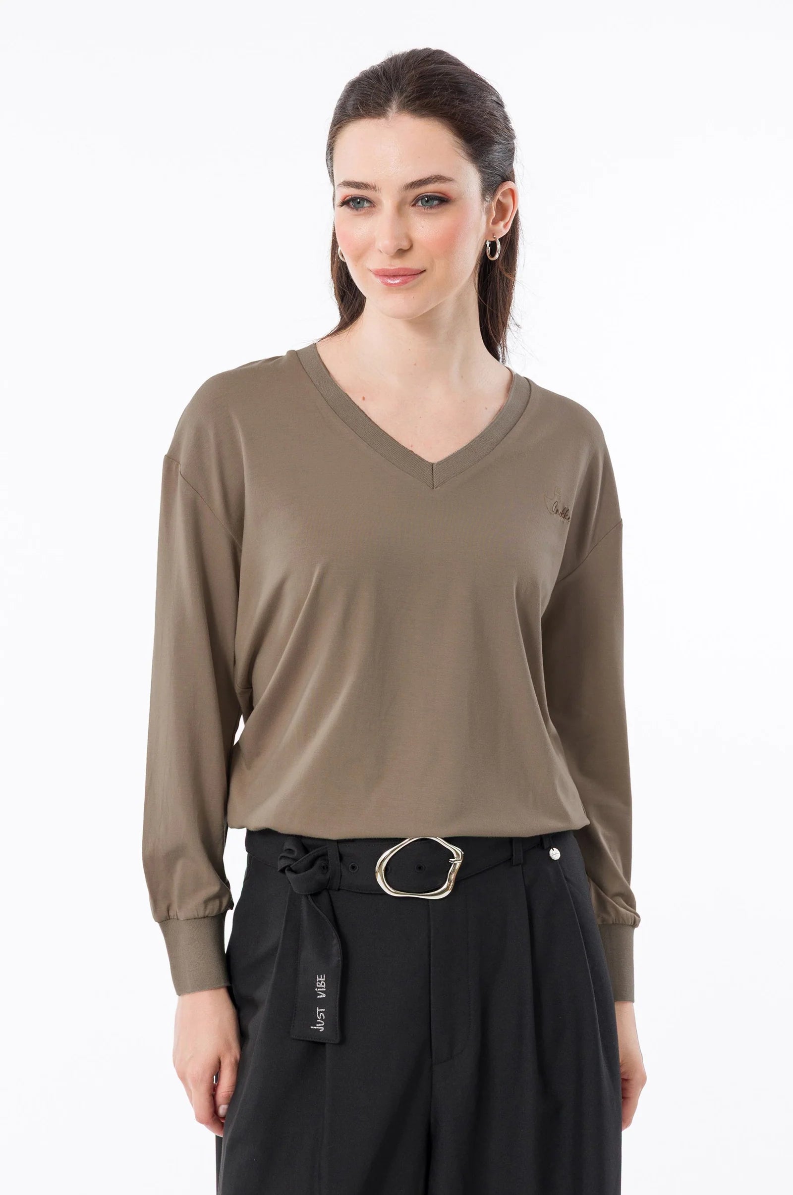 Maglia Donna Anekke Tulip a Maniche Lunghe con Scollo a V e Stampa Artistica