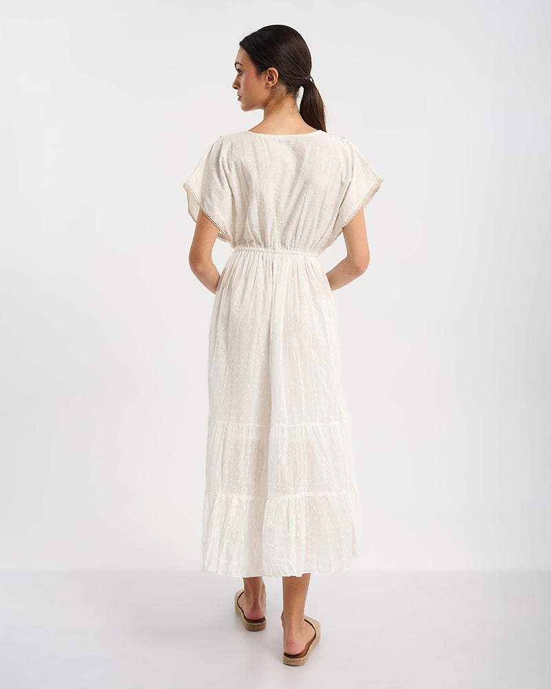 Ble Resort Collection Abito Lungo a Maniche Corte con Ricamo