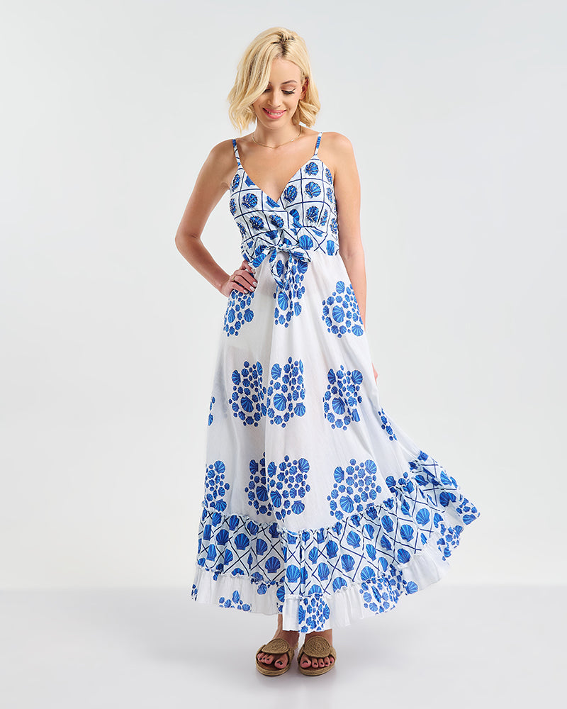 Ble Resort Collection Abito Lungo con Spallini con Conchiglie