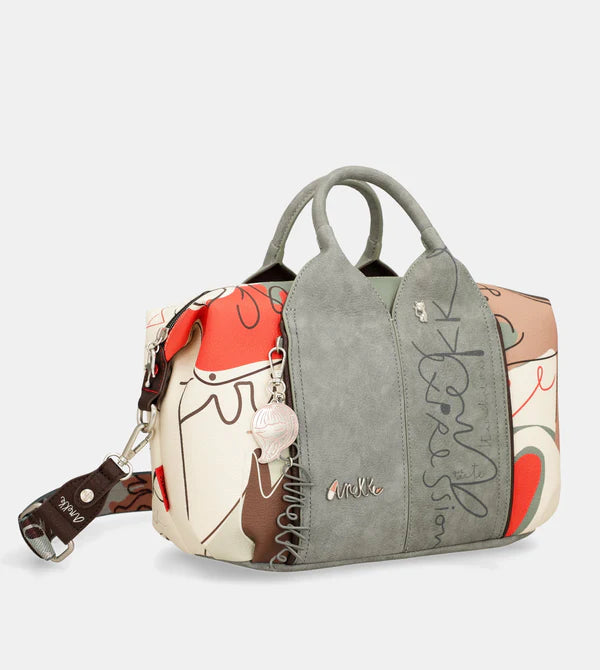 Borsa Anekke a mano con grafica astratta e dettagli originali Grigio TU | Giò Fashion
