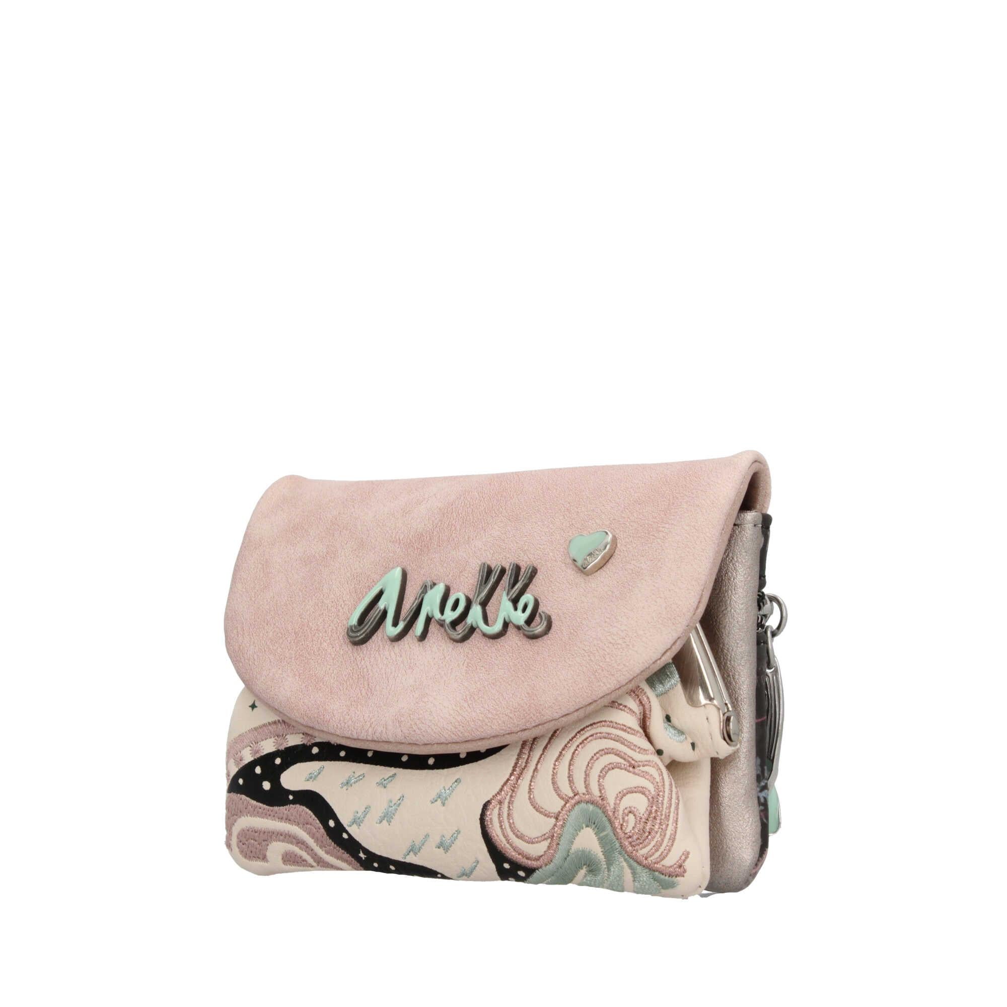 Portamonete Anekke in Velluto Rosa con Design Artistico