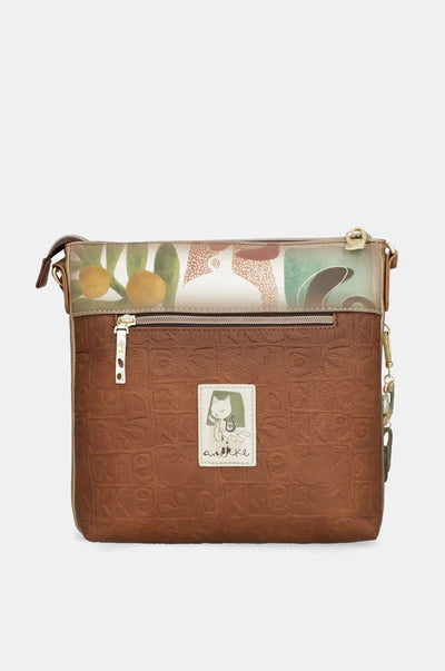 Borsa a tracolla Anekke con tasca frontale e grafica decorativa Marrone TU | Giò Fashion