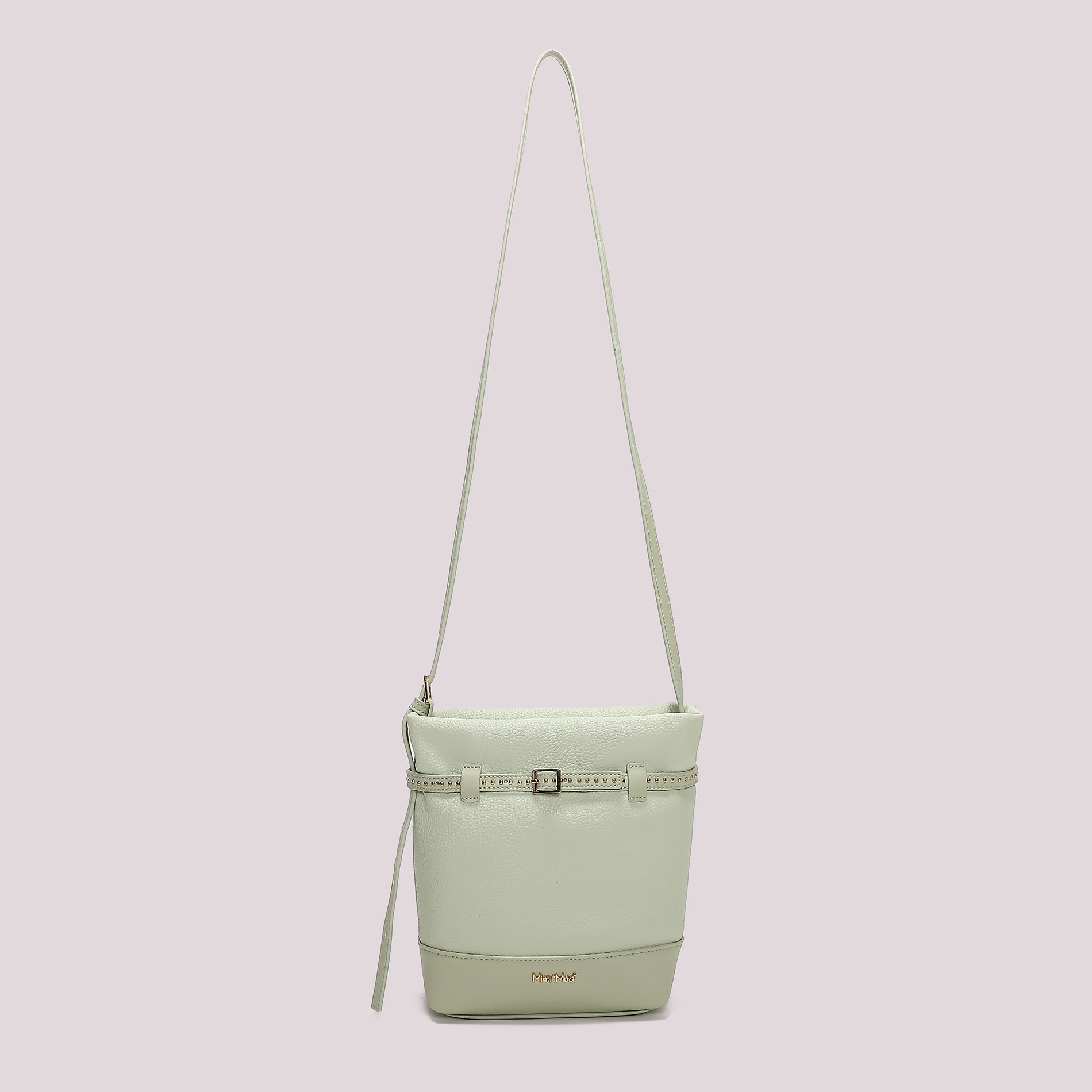 Borsa tracolla Mimi Mua compatta con cintura decorativa e borchie VERDE ACQUA TU | Giò Fashion