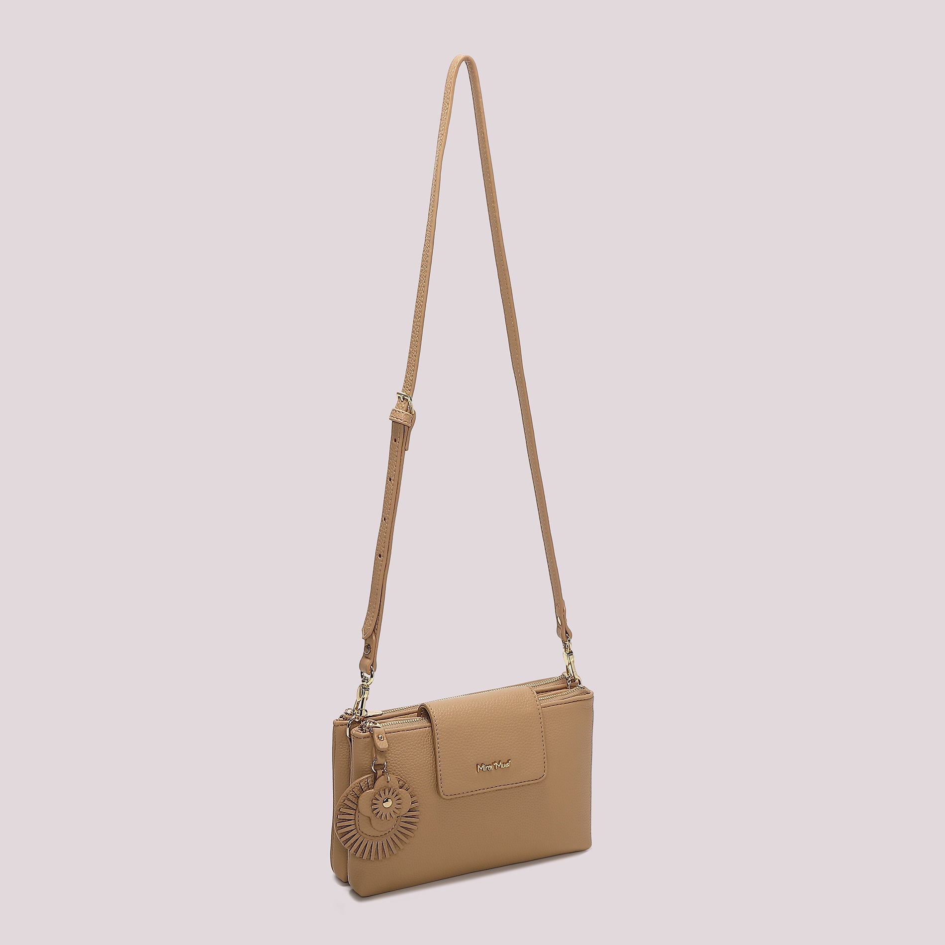 Borsa a tracolla donna rossa Mimi Mua con patta e charm floreale TAUPE TU | Giò Fashion