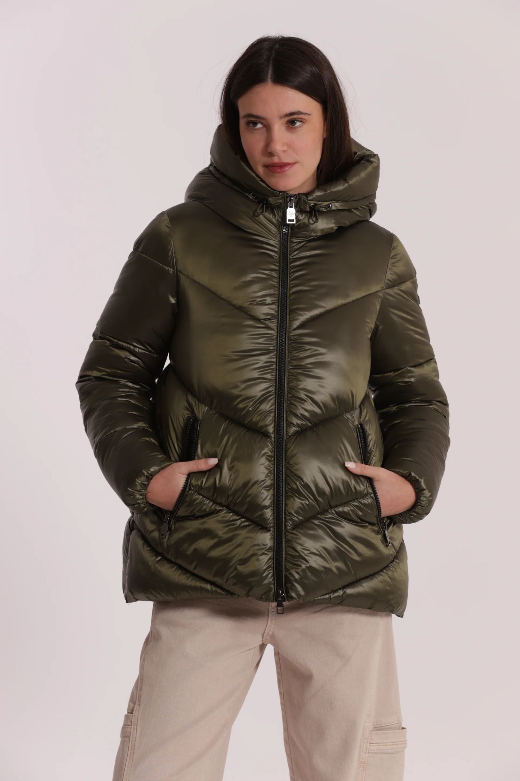 Piumino donna Mimi Mua con cappuccio imbottito Verde L | Giò Fashion