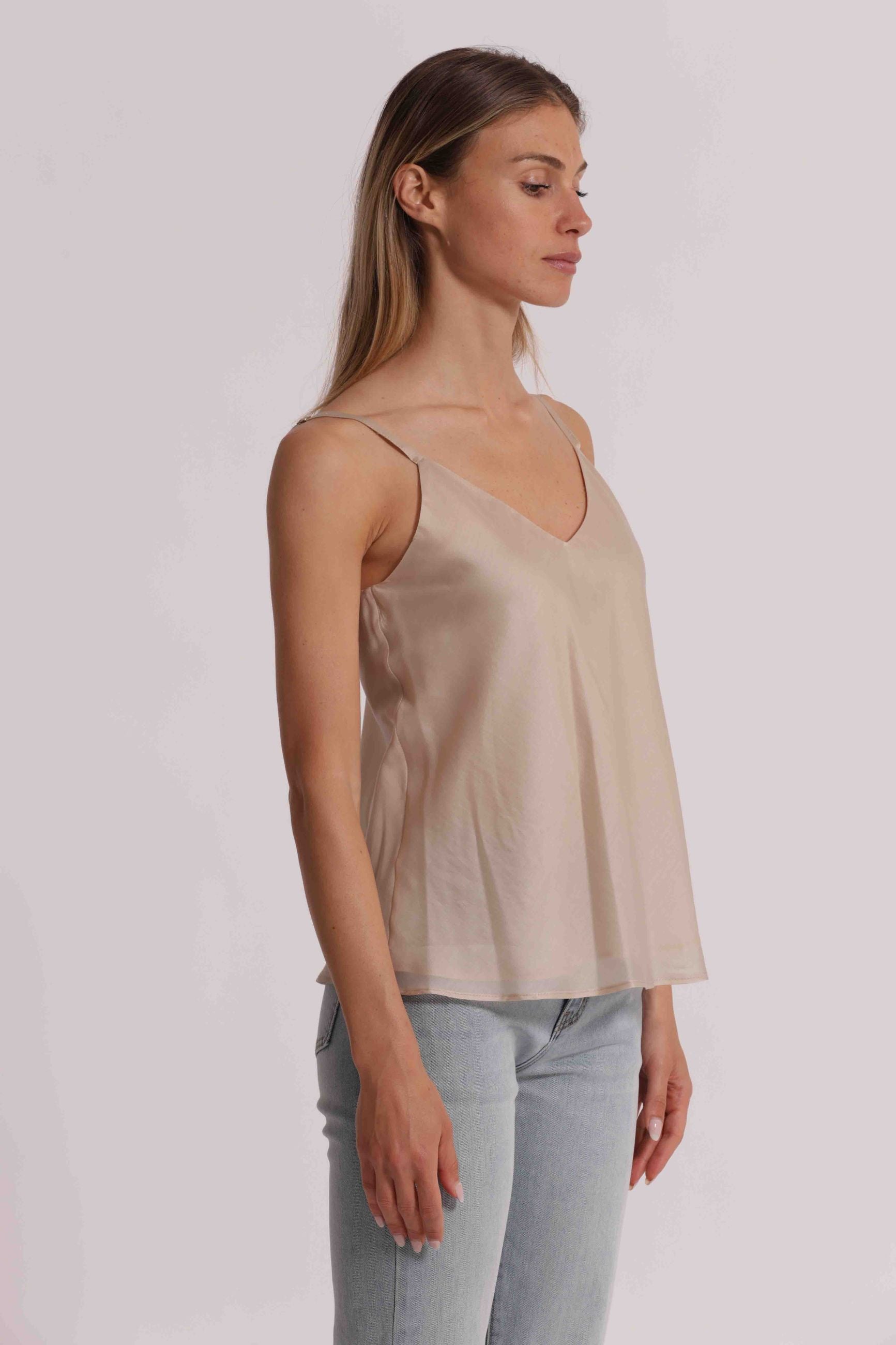 Mimi Mua top donna fluido con spalline sottili elegante ROCCIA S | Giò Fashion