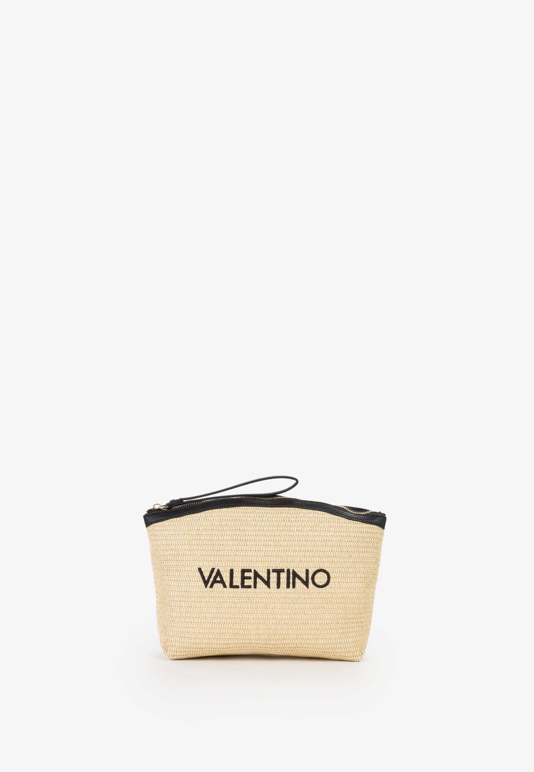 Pochette Mario Valentino in paglia con zip superiore e logo frontale ricamato Nero TU | Giò Fashion