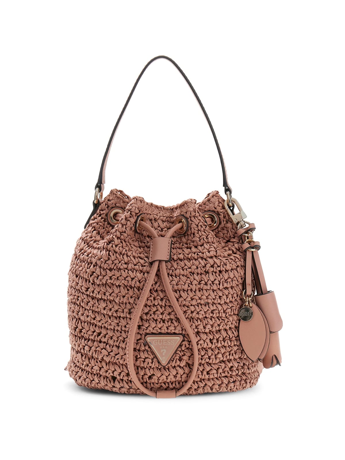 Borsa secchiello Guess donna intrecciata con logo e charm ROSA CORALLO TU | Giò Fashion