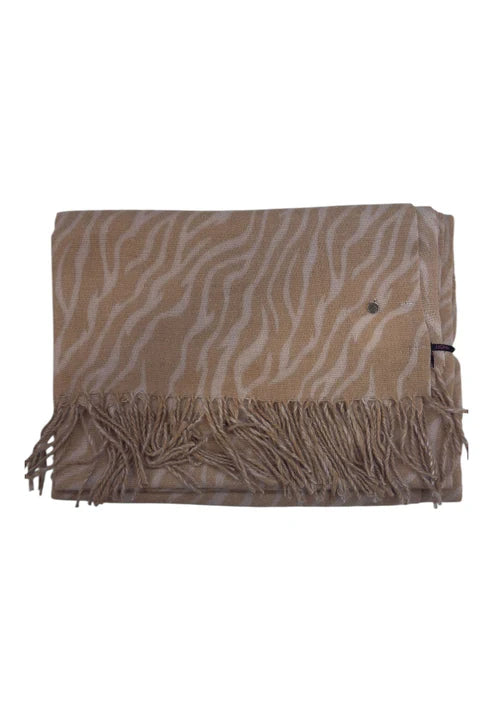 Sciarpa Y Not con frange e fantasia animalier Beige TU | Giò Fashion