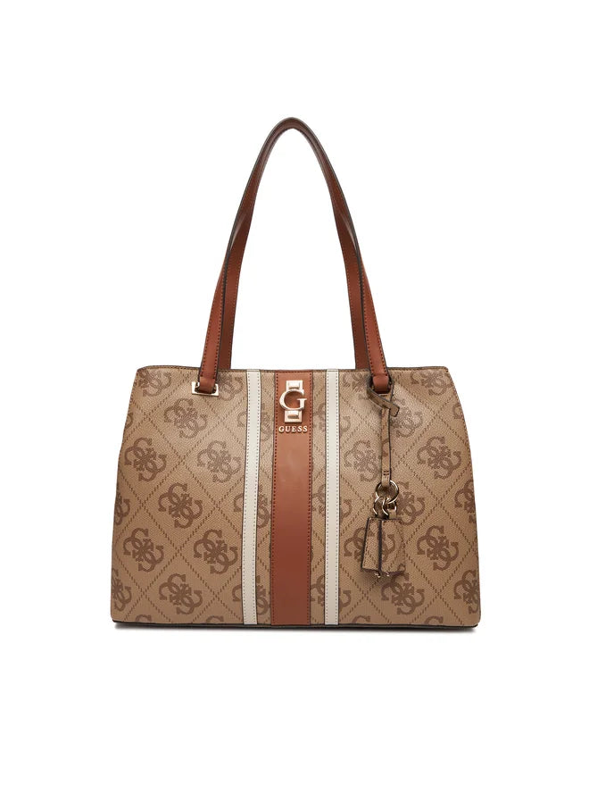 Shopper Guess con monogram e dettagli a contrasto