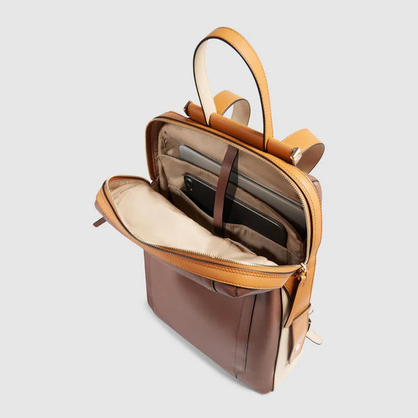 Piquadro zaino porta PC 14" in pelle con protezione antiurto Marrone TU | Giò Fashion