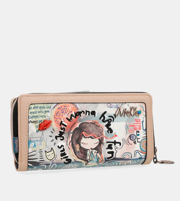 Portafoglio grande Anekke Girls Just Wanna Have Fun con zip e illustrazione