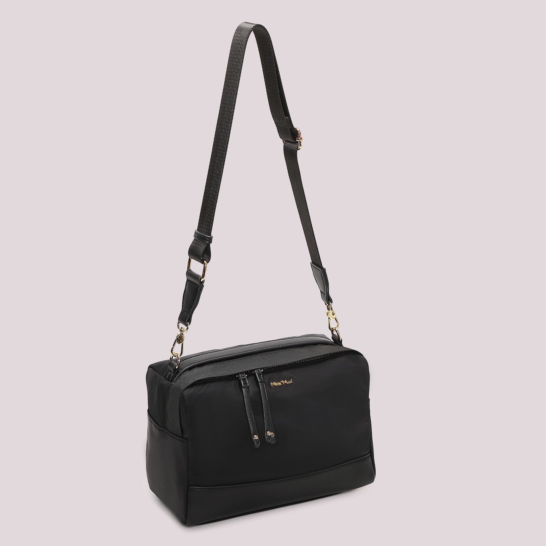 Borsa a tracolla Mimi Mua donna con doppia zip e design minimal elegante Nero TU | Giò Fashion
