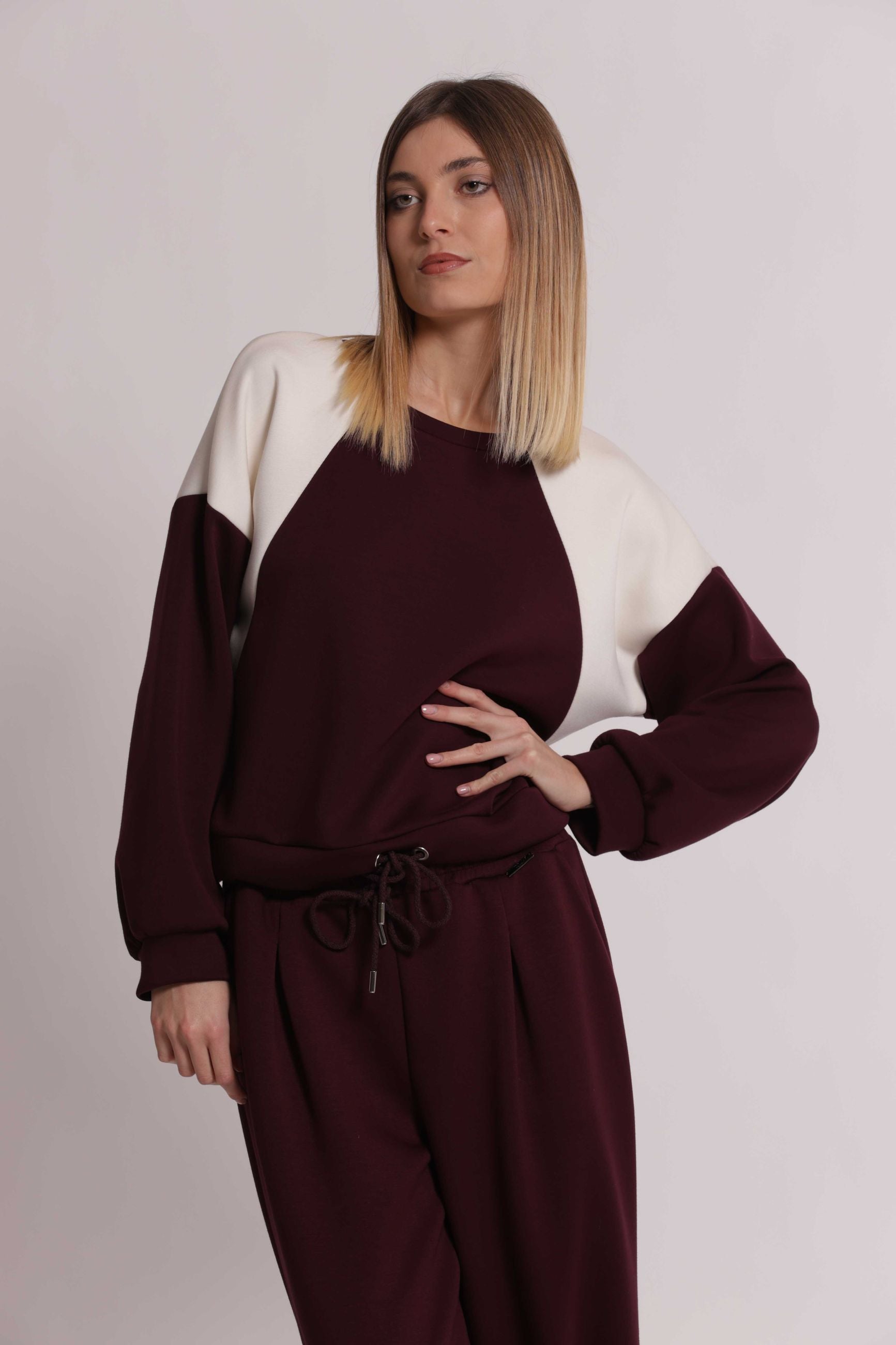Felpa Donna Bicolore in Scuba Crepe con Coulisse Mimi Mua