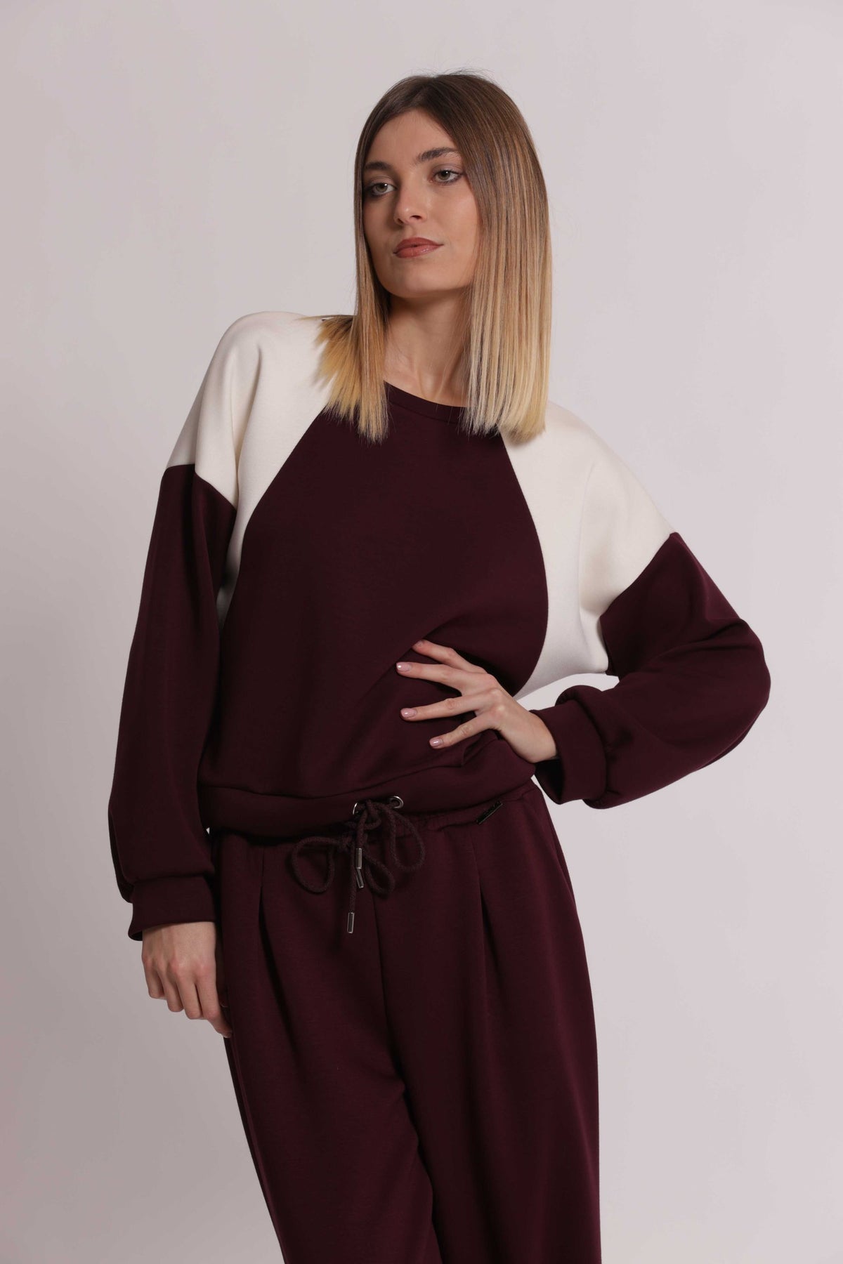 Felpa Donna Bicolore in Scuba Crepe con Coulisse Mimi Mua