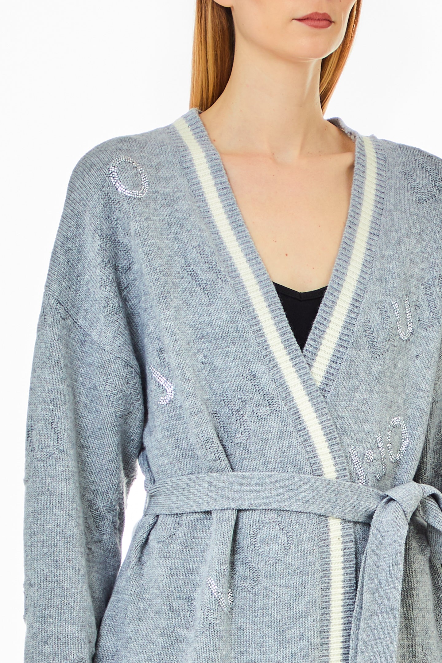 Cardigan lungo con cintura e motivo jacquard di Liu Jo