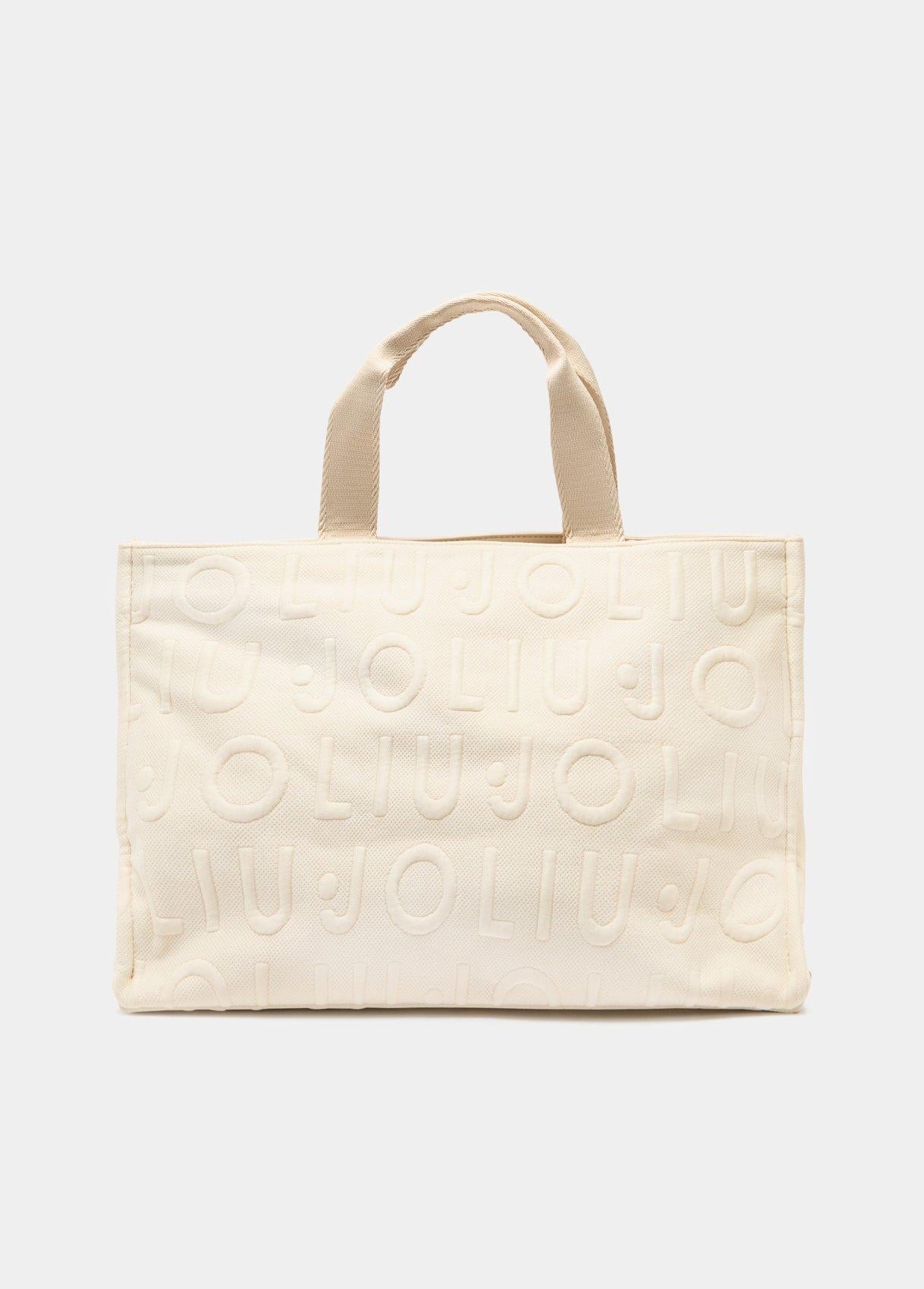 Borsa Shopping Liu Jo Donna con Logo All Over in Rilievo White TU | Giò Fashion