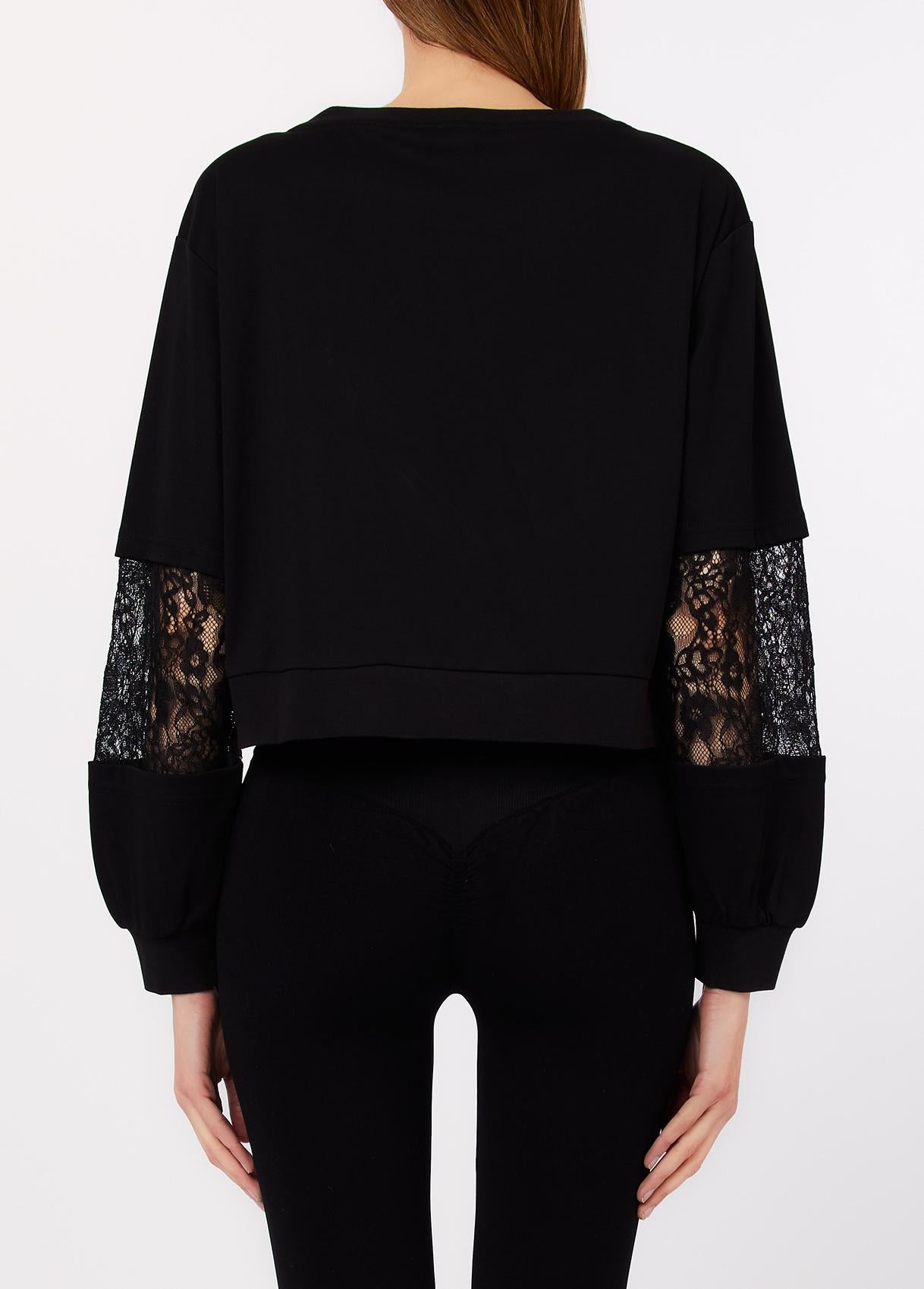 Felpa Liu Jo donna con logo LJ e maniche in pizzo Nero S | Giò Fashion