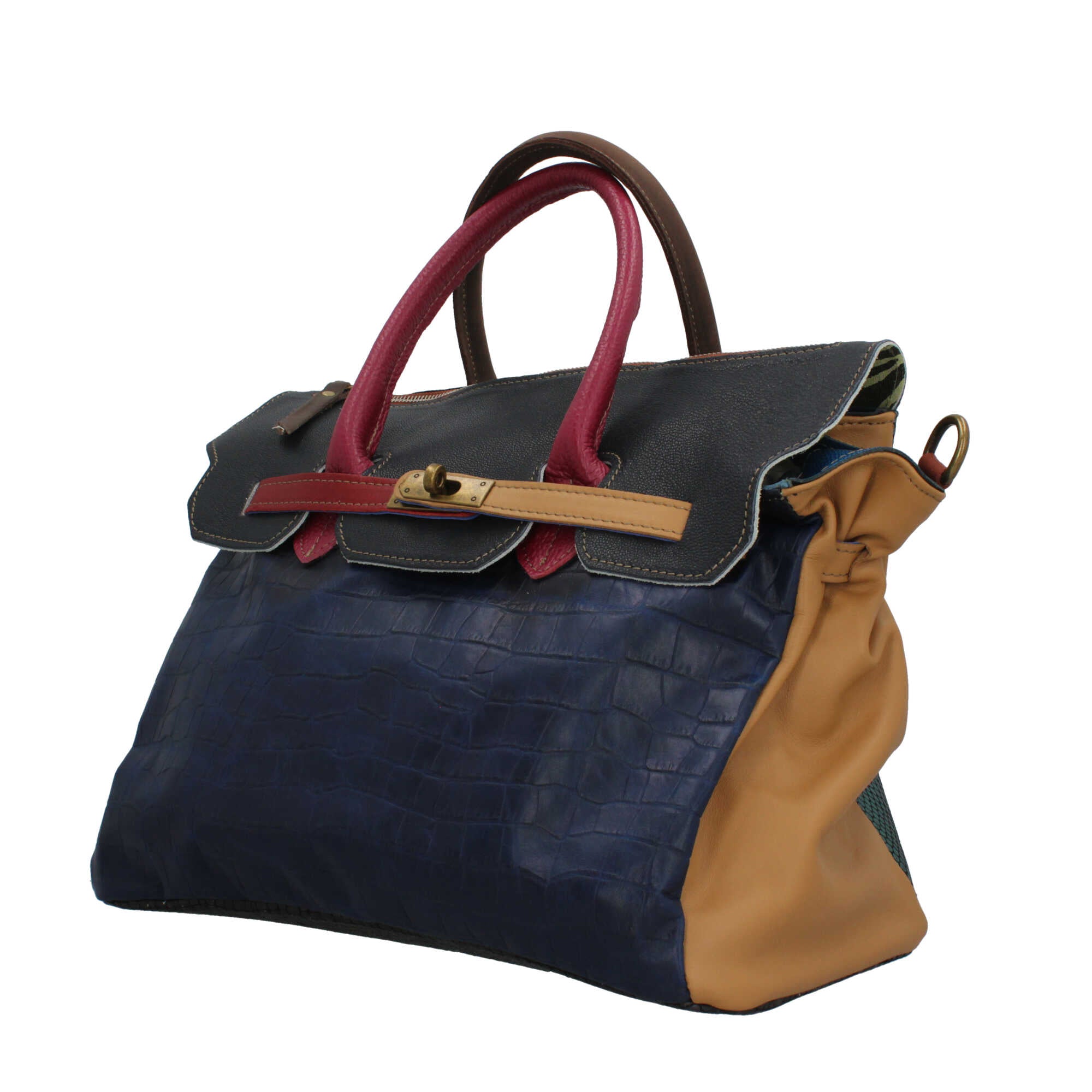 Borsa a mano Made in Italy con patta effetto metallizzato e stampa artistica BLU SCURO TU | Giò Fashion