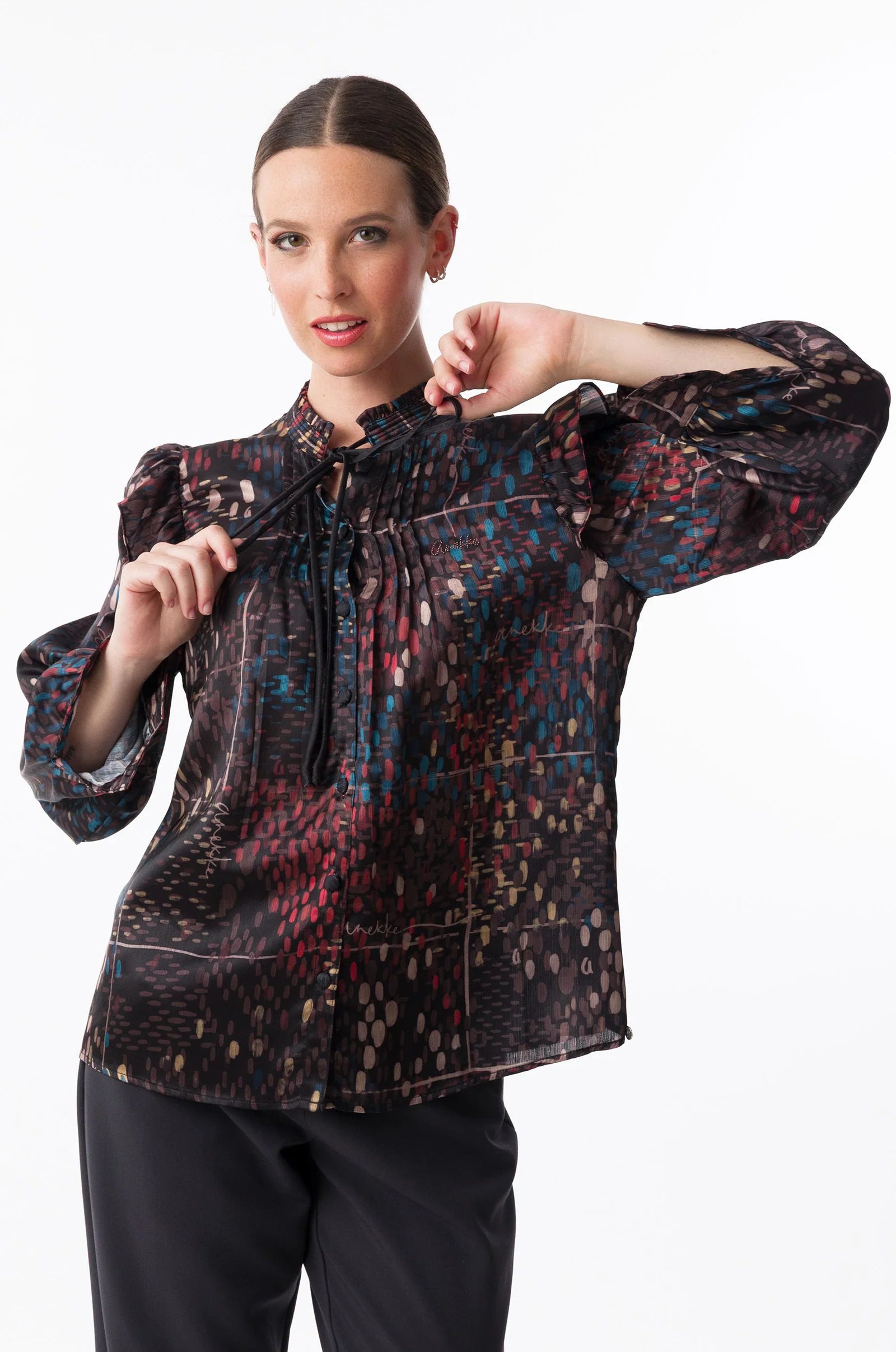 Blusa Donna Anekke Blossom con Stampa Artistica e Volant