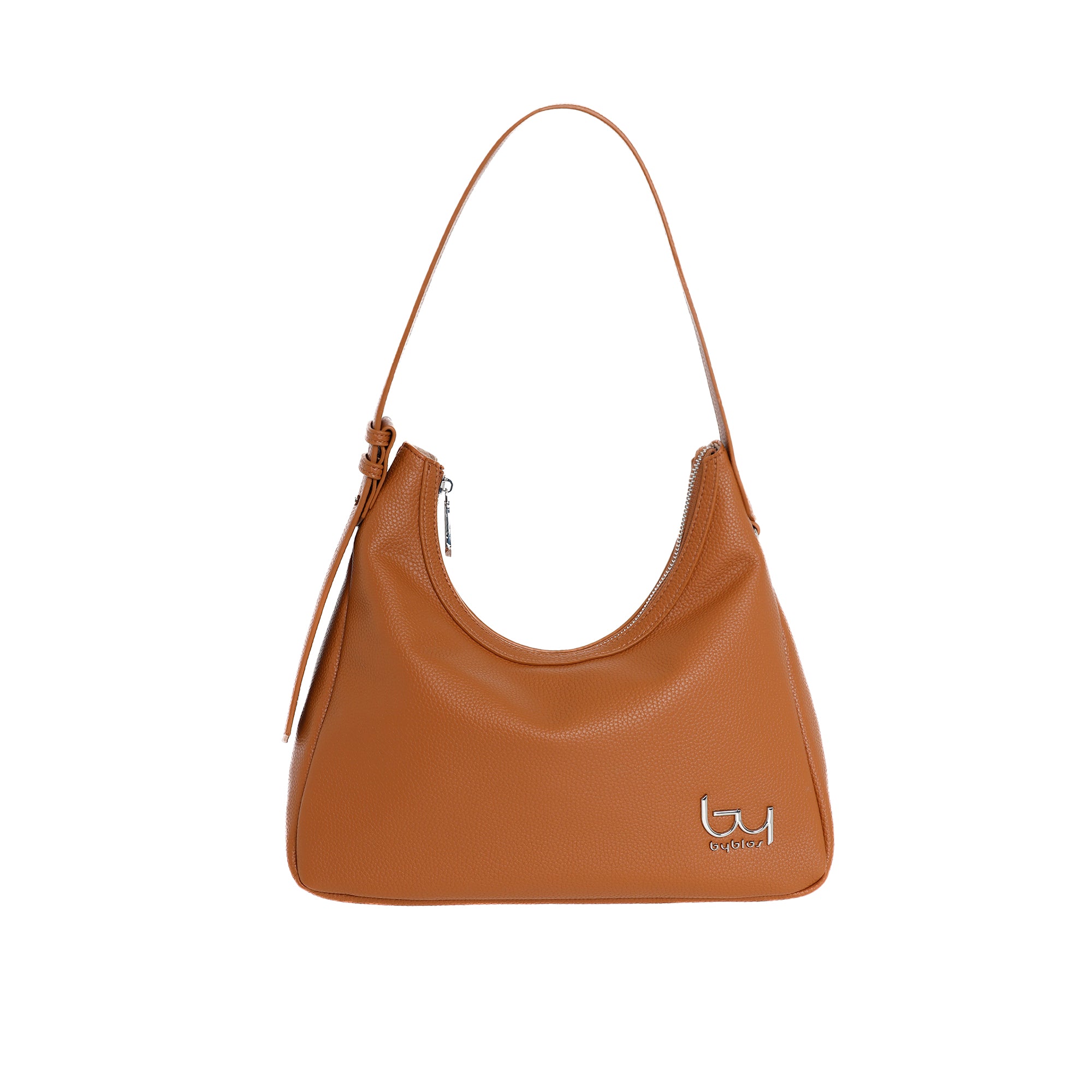 Borsa a spalla Byblos donna in ecopelle morbida con zip e logo frontale TAN TU | Giò Fashion