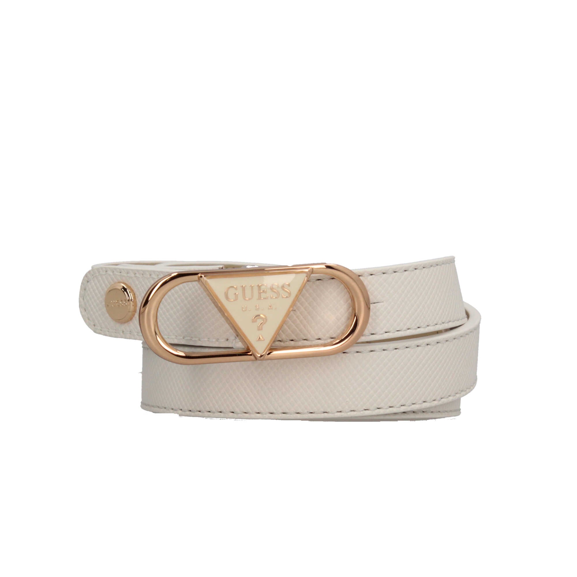 Cintura Guess con fibbia logo triangolare dorata Bianco L | Giò Fashion