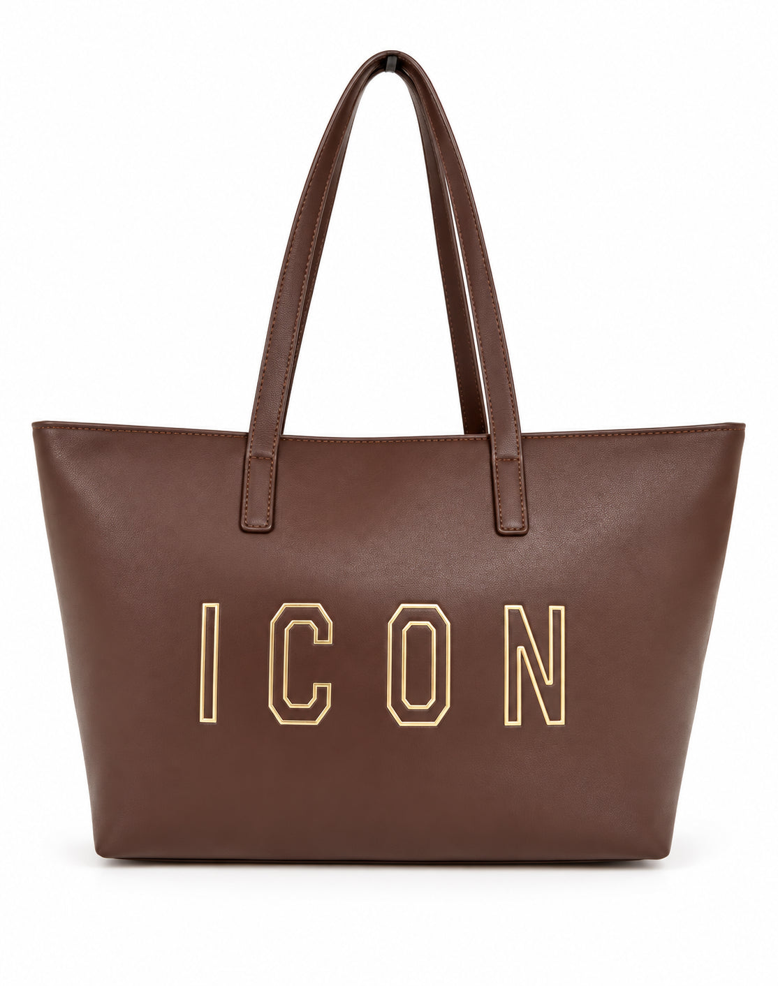 Borsa shopping a spalla con logo dorato a contorno