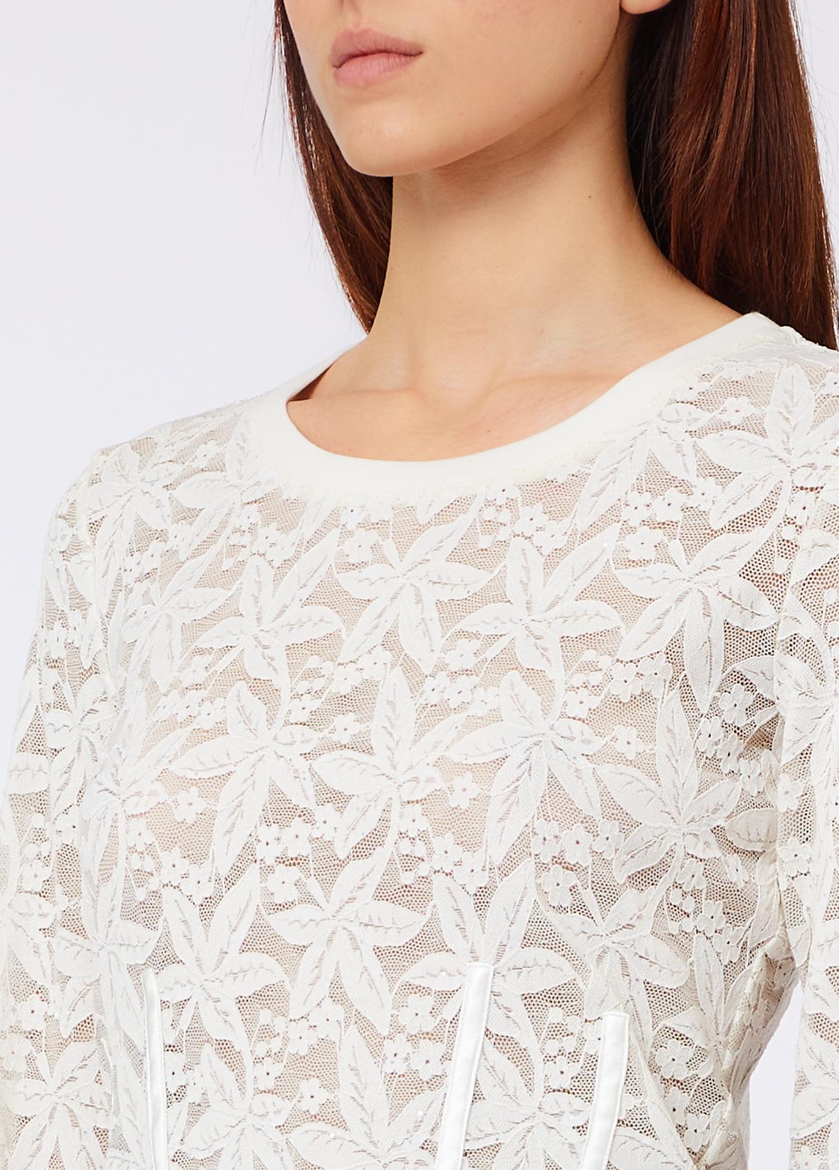 Liu Jo T-Shirt Donna in Pizzo Floreale con Paillettes