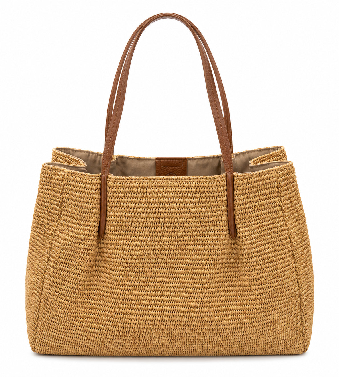 Borsa Mare Intrecciata con Manici in Vera Pelle
