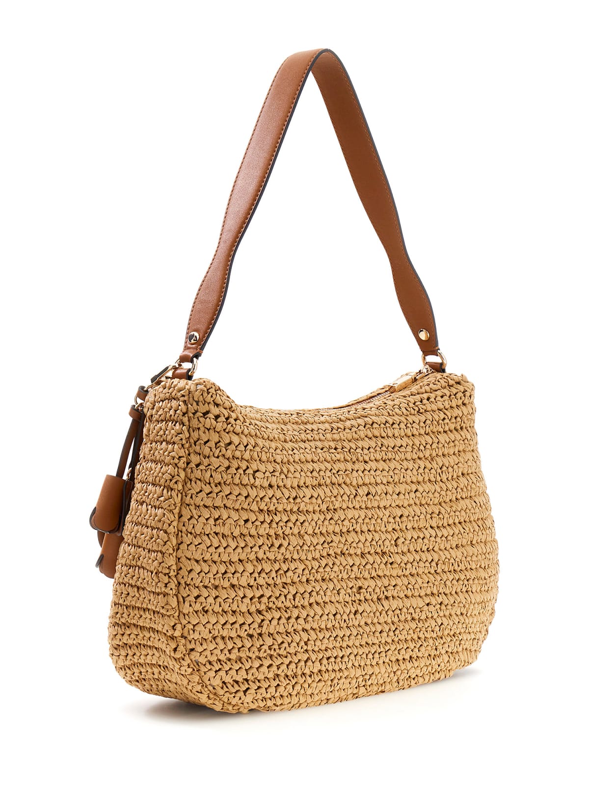 Borsa a spalla Guess donna intrecciata con logo e charm decorativi NATURALE/COGNAC TU | Giò Fashion