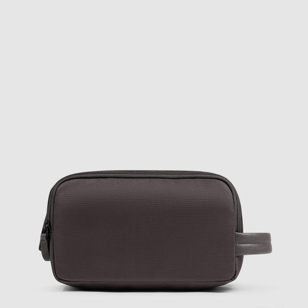 Beauty case Piquadro in tessuto e pelle con manico laterale