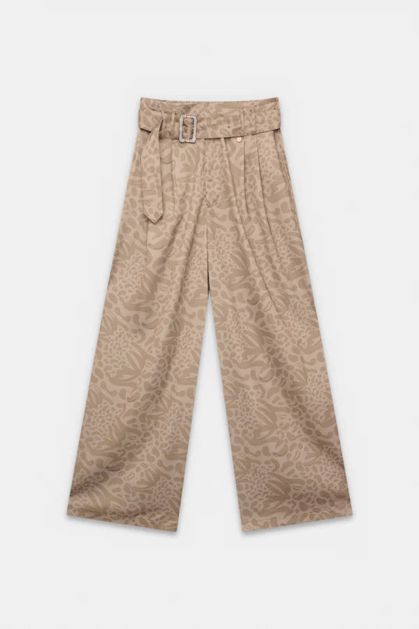 Anekke pantaloni donna ampi con cintura e stampa elegante moderna Beige S/M | Giò Fashion