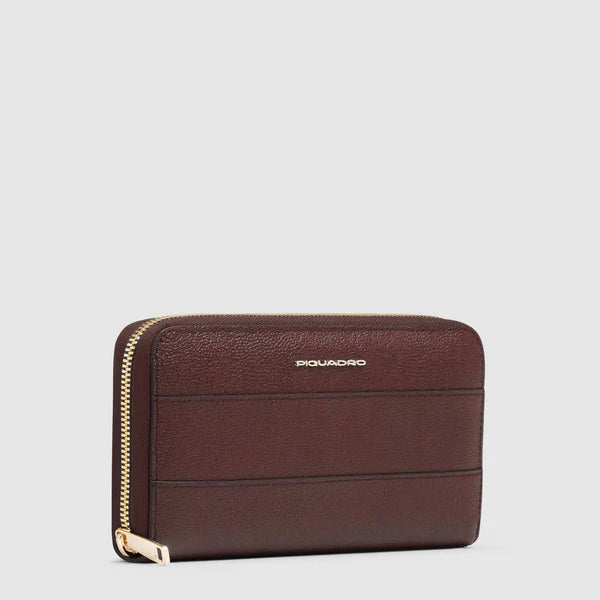 Portafoglio Piquadro in pelle con chiusura zip e scomparti interni