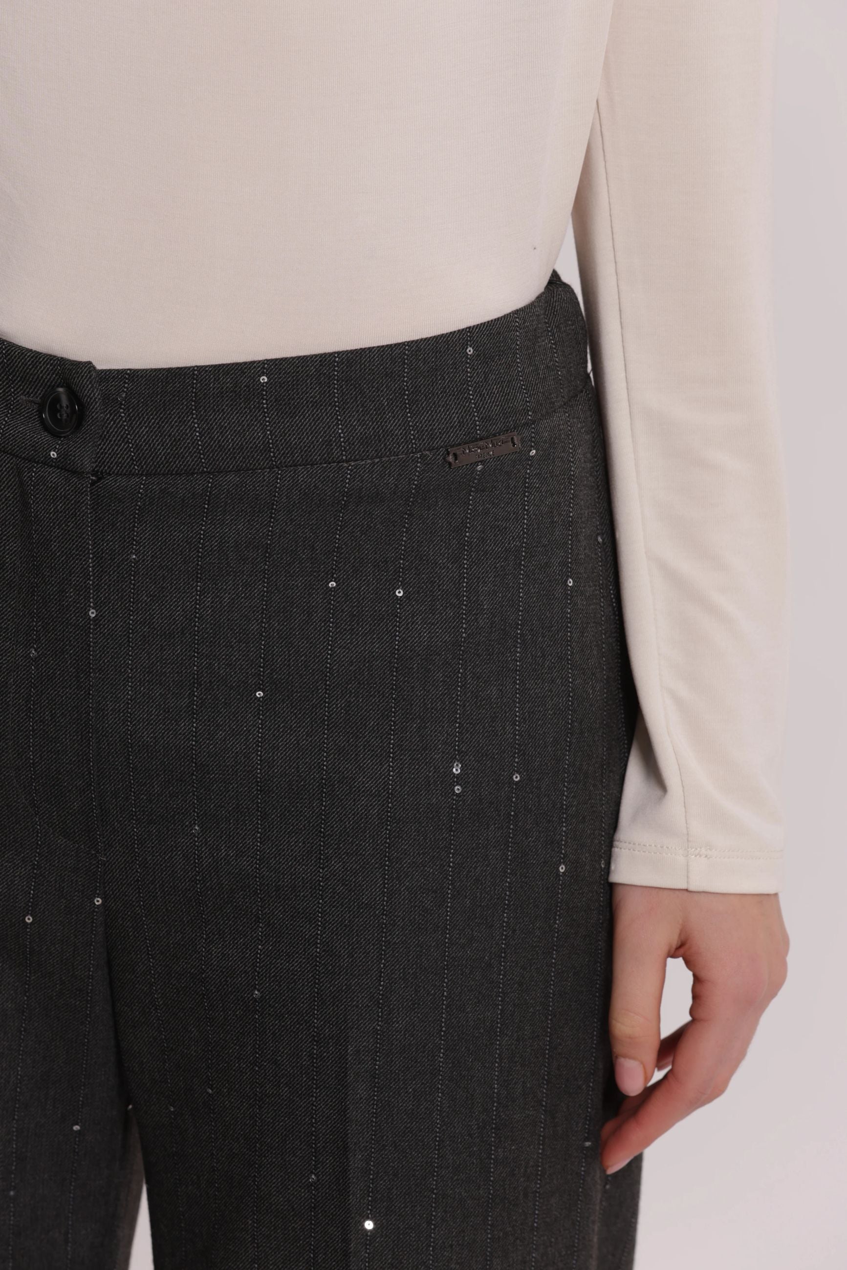 Pantalone Dritto Donna Mimì Muà Gessato con Paillettes Elegante