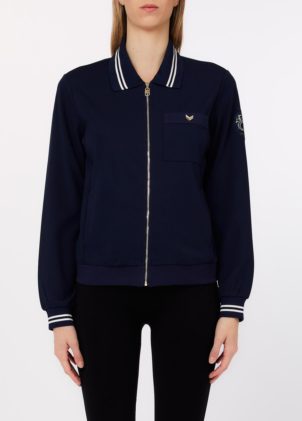 Giacca Liu Jo donna con zip frontale e colletto sportivo Blu Notte M | Giò Fashion
