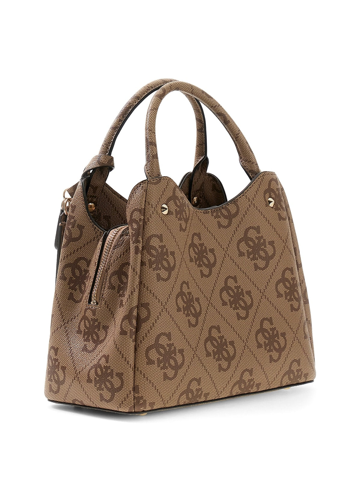 Borsa a mano Guess donna logo all over con charm e manico rigido LATTE LOGO TU | Giò Fashion