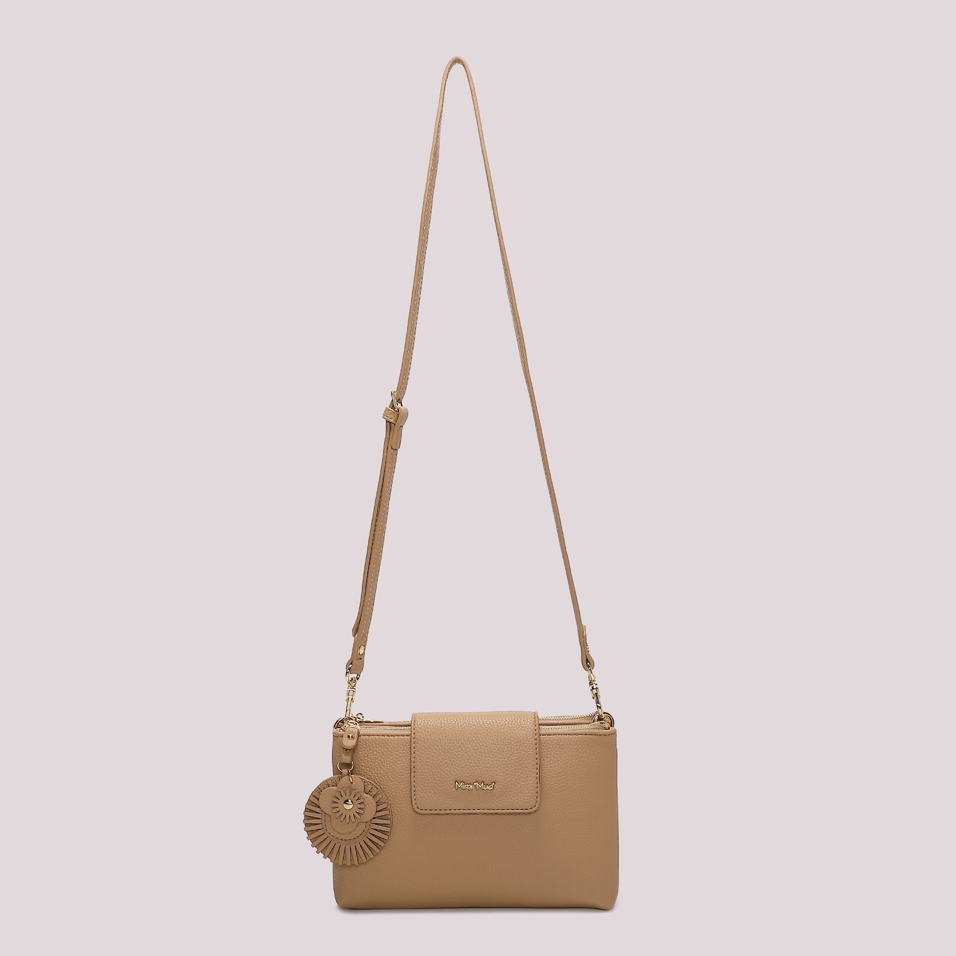 Borsa a tracolla donna rossa Mimi Mua con patta e charm floreale TAUPE TU | Giò Fashion