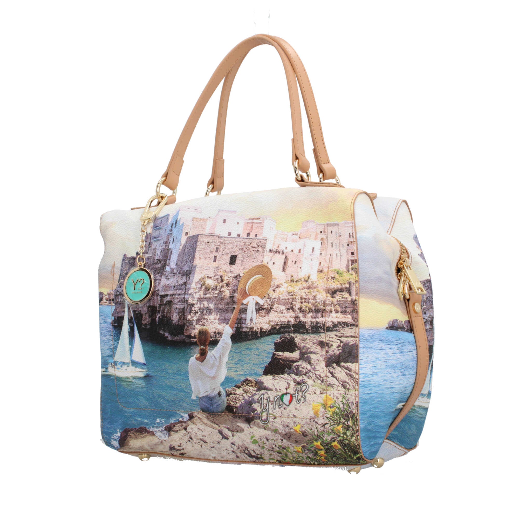 Borsa bauletto YNot con stampa artistica e tracolla regolabile