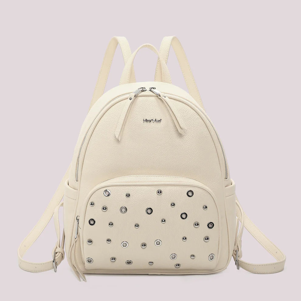 Mimi Mua zaino con borchie decorative e tasca frontale PANNA TU | Giò Fashion
