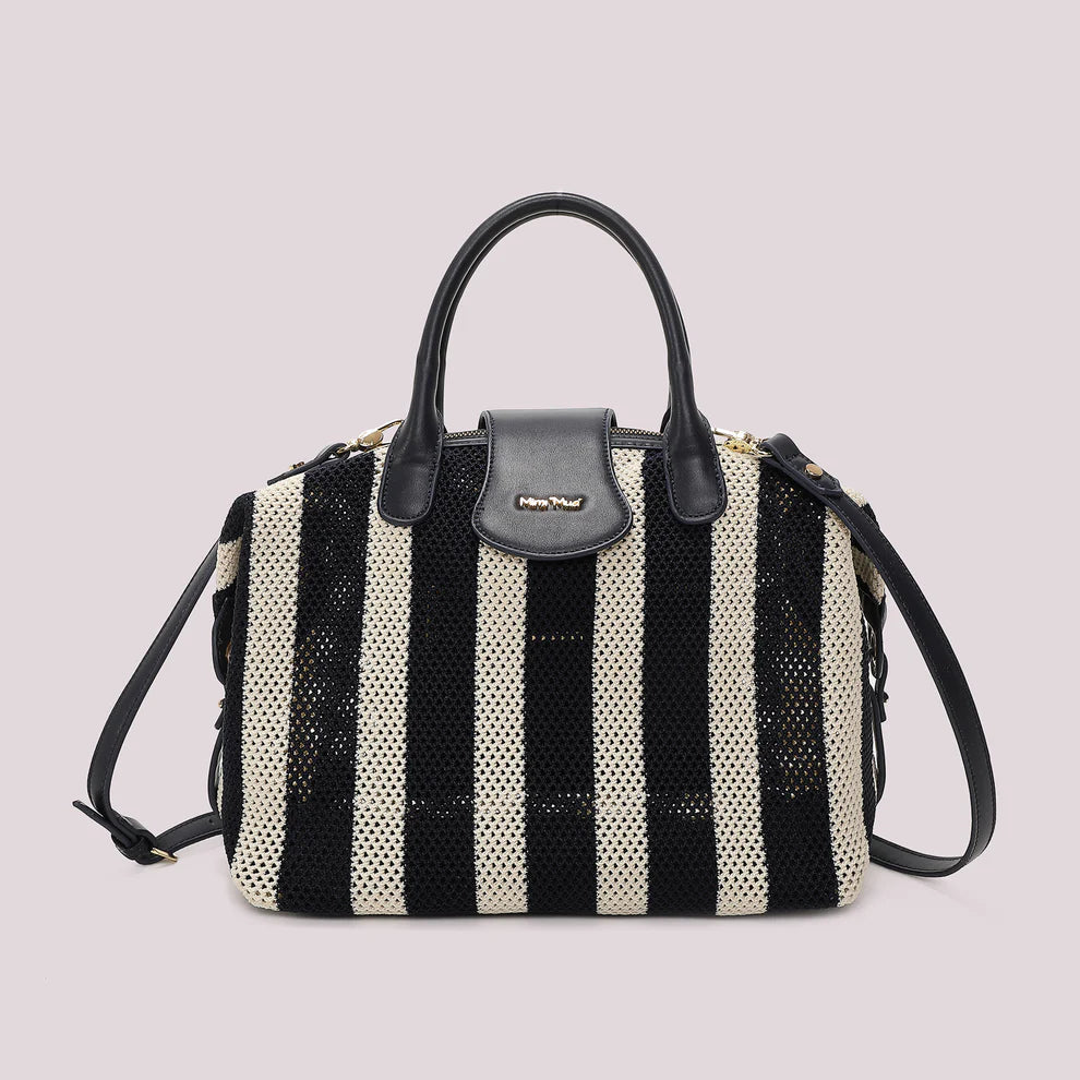 Borsa Bauletto Mimi Mua Rete a Righe BLU/PANNA TU | Giò Fashion