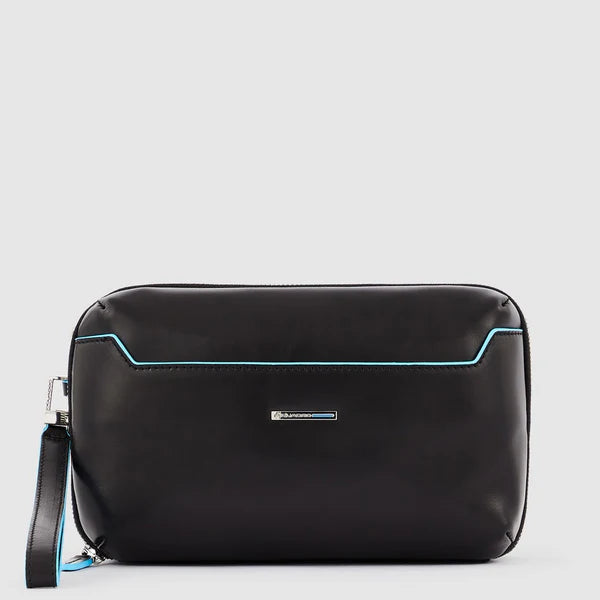 Piquadro beauty case in pelle con manico laterale e dettagli a contrasto NERO TU | Giò Fashion