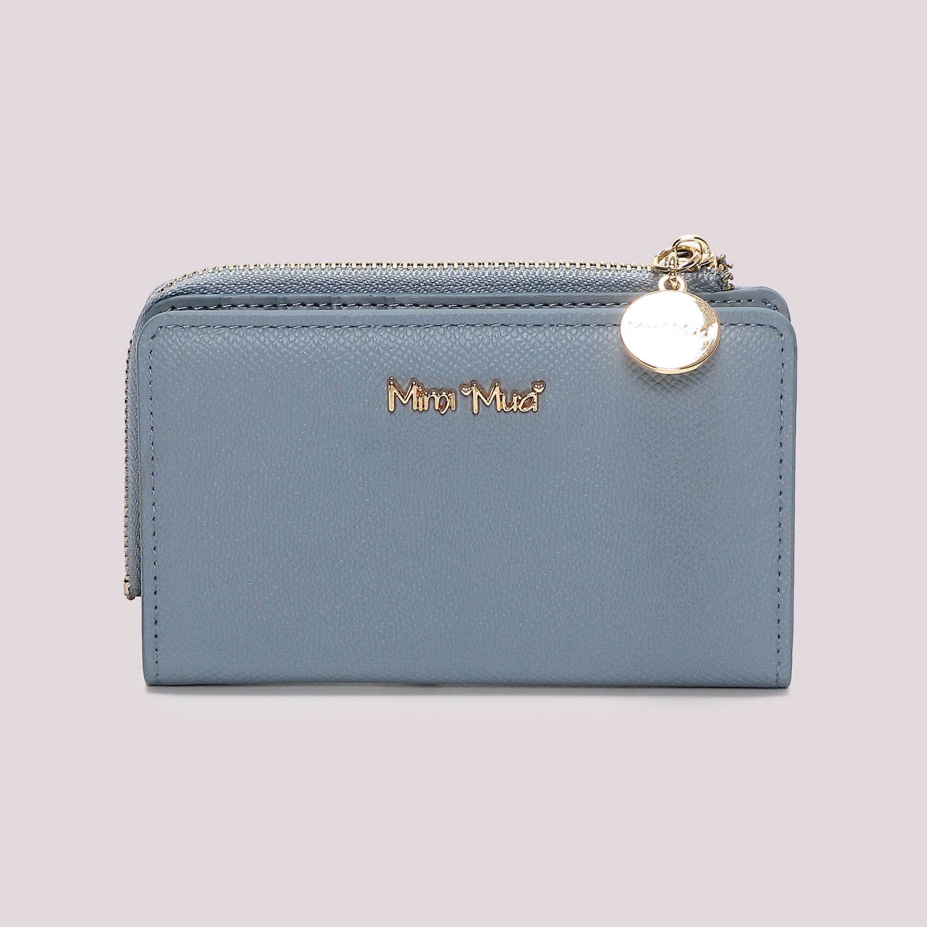 Portafoglio donna Mimi Mua con zip compatto e design elegante minimal CELESTE TU | Giò Fashion