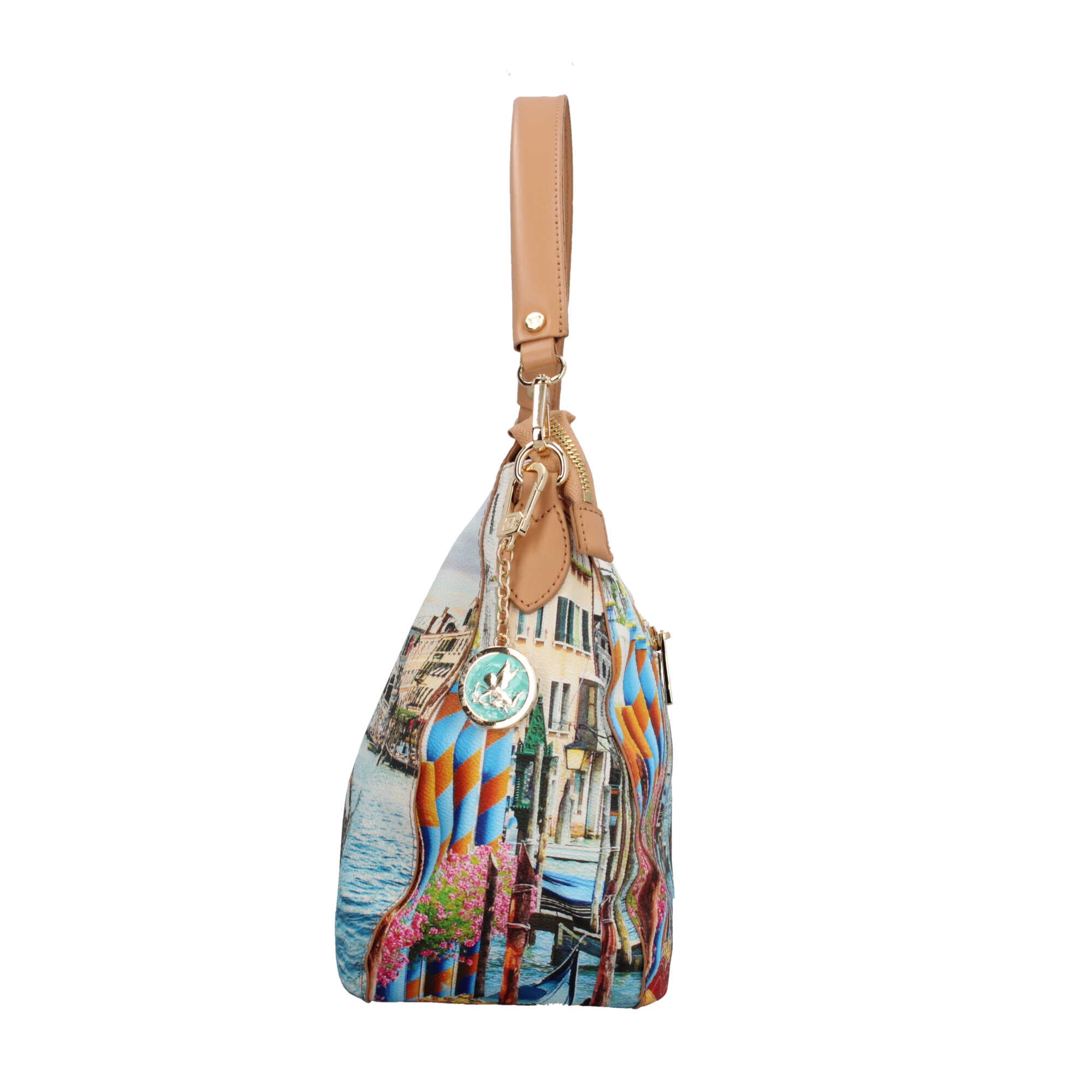 Borsa hobo YNot con stampa artistica e manico removibile per un look versatile