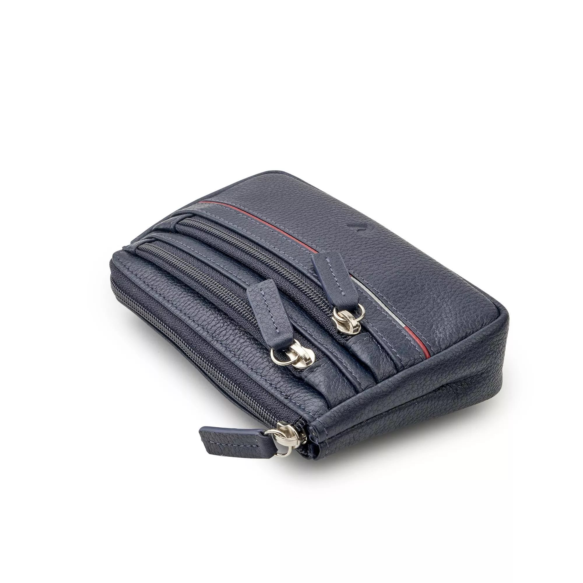 Portachiavi Roncato in pelle con doppia zip e anello interno BLU SCURO TU | Giò Fashion