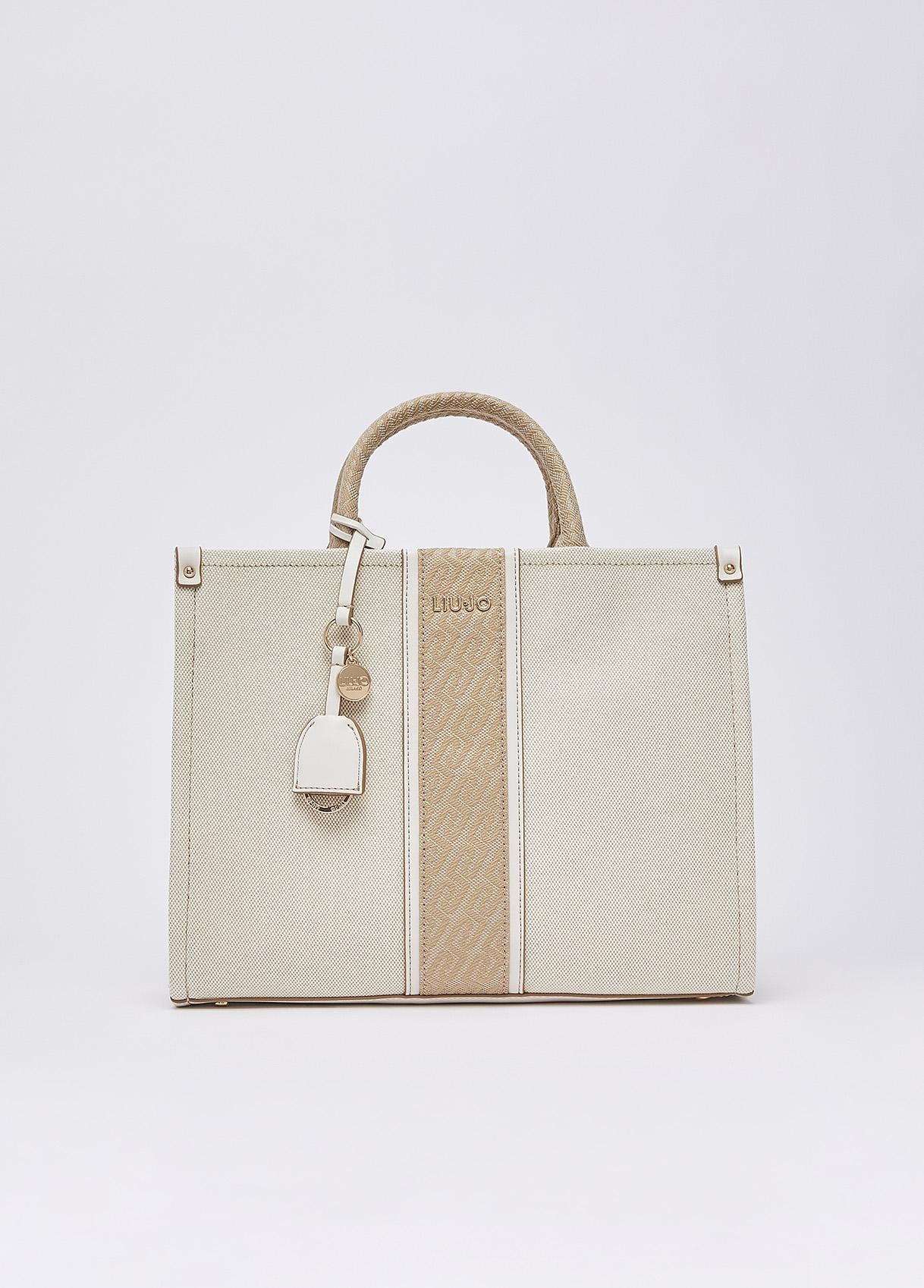 Borsa shopping Liu Jo elegante con logo centrale e charm removibile Cream TU | Giò Fashion