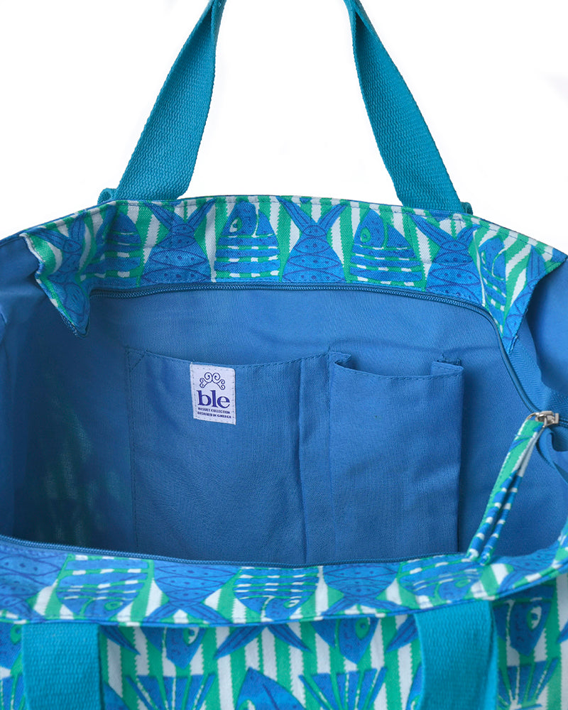 Ble Resort Collection Borsa Blu in Tessuto 'Pesci'